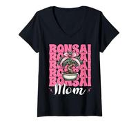 Womens Bonsai Mom Mama Tree Japanese Zen Mother's Day Coquette Bow V-Neck T-Shirt