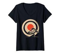 Womens Bonsai Tree Samurai Art in Japanese Zen Buddhist Enso Circle V-Neck T-Shirt