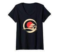 Womens Bonsai Tree Samurai Art in Japanese Zen Buddhist Enso Circle V-Neck T-Shirt