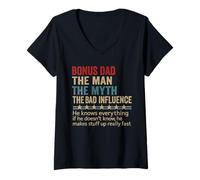 Womens Bonus Dad The Man The Myth The Bad Influence Fathers Day V-Neck T-Shirt