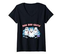 Womens Boo Crew Ghost Nurses Shirt Cute Halloween ER Medical RN V-Neck T-Shirt