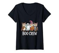 Womens Boo Crew Halloween Owls Ghost Pumpkin Witch Skeleton V-Neck T-Shirt