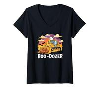 Womens Boo-Dozer Funny Halloween Ghost on a Bulldozer V-Neck T-Shirt