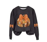 Women's Boo! Graphic Halloween Jumper - Playful Text Print Crewneck, Soft Fleece-Lined, Loose Fit Festival Top Oversized Sweatshirt Women Dark Gray