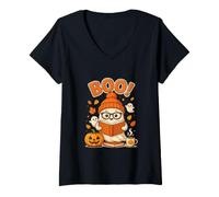 Women's Boo Halloween Ghost Reading Books Funny Bookworm Librarian V-Neck T-Shirt