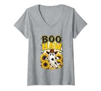 Womens Boo Haw Ghost Halloween Country Western Spooky Cowgirl Howdy V-Neck T-Shirt