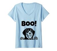 Womens Boo! | Hiding Puppy Dog Halloween Hovawart V-Neck T-Shirt
