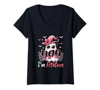 Womens Boo I'm Eighteen Halloween 18th Birthday Boo As Witch Lover V-Neck T-Shirt
