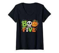 Women's Boo I'm Five 5th Birthday Halloween Skull Monster Pumpkin V-Neck T-Shirt