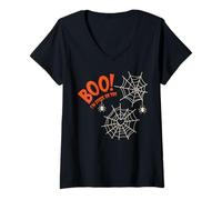 Womens Boo I'm Stuck On You Spider Webs Halloween V-Neck T-Shirt