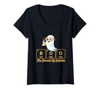 Womens Boo The Element of Surprise Ghost Halloween Chemist Teacher V-Neck T-Shirt