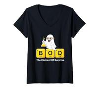 Womens Boo The Element of Surprise Ghost Halloween Chemist Teacher V-Neck T-Shirt