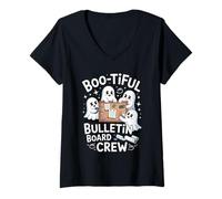 Womens Boo-tiful Bulletin Board Crew Funny Teacher Halloween V-Neck T-Shirt