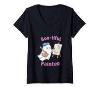 Womens Boo-Tiful Painter Cute Ghost Painting Art Artist V-Neck T-Shirt