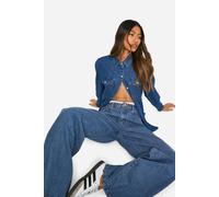 Womens Boohoo Basics 30 Inch Leg High Waisted Wide Leg Jeans in Vintage Blue Vintage Blue 10