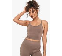 Womens Boohoo Basics Seamless Rib Longline Light Support Sports Bra - Brown - M, Brown