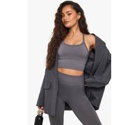 Womens Boohoo Basics Seamless Rib Longline Light Support Sports Bra - Grey - L, Grey