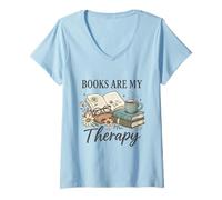 Womens Book Are My Therapy Aesthetic Bookish Reading Book Lover V-Neck T-Shirt