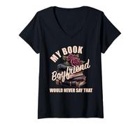 Womens Book Boyfriend Bookish Merch Dark Romance Spicy Morally Grey V-Neck T-Shirt