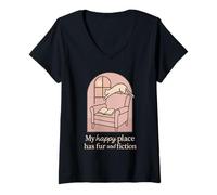 Womens Book Cat Lady Introvert Quiet Time Cozy Reader Soft V-Neck T-Shirt