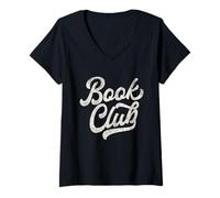 Womens Book Club Distressed Script Design for Readers V-Neck T-Shirt