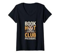 Womens Book Hoot Club President Owl Wisdom V-Neck T-Shirt