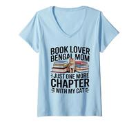 Women's Book Lover Bengal Mom Just One More Chapter Cat V-Neck T-Shirt