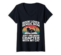 Women's Book Lover Bengal Mom Just One More Chapter Cat V-Neck T-Shirt