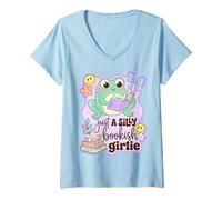Women's Book Lover Frog Just A Silly Bookish Girlie V-Neck T-Shirt