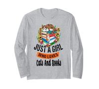 Womens Book Lover Just A Girl Who Loves Cats and Books Long Sleeve T-Shirt