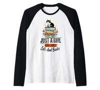 Womens Book Lover Just A Girl Who Loves Cats and Books Raglan Baseball Tee