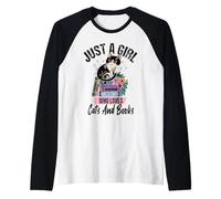 Womens Book Lover Just A Girl Who Loves Cats and Books Raglan Baseball Tee