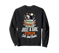 Womens Book Lover Just A Girl Who Loves Cats And Books Sweatshirt