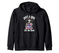 Womens Book Lover Just A Girl Who Loves Cats And Books Zip Hoodie