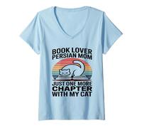 Women's Book Lover Persian Mom Just One More Chapter with My Cat V-Neck T-Shirt