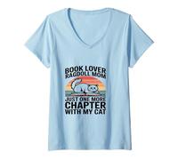 Women's Book Lover Ragdoll Mom Just One More Chapter with My Cat V-Neck T-Shirt