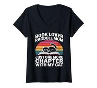 Women's Book Lover Ragdoll Mom Just One More Chapter with My Cat V-Neck T-Shirt