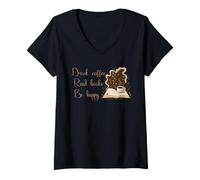 Women's Book Lover Reading Nerd Coffee Read Books Be Happy V-Neck T-Shirt