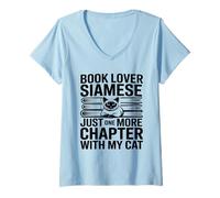 Women's Book Lover Siamese Mom Just One More Chapter with My Cat V-Neck T-Shirt