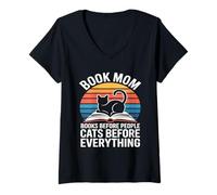 Women's Book Mom Cat Lover Books Before Peopl Cats Before Everything V-Neck T-Shirt