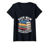 Women's Book Mom Cat Lover Cats Before Everything V-Neck T-Shirt
