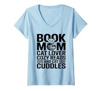 Women's Book Mom Cat Lover Cozy Reads and Cat Cuddles V-Neck T-Shirt