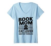 Women's Book Mom Cat Lover Cozy Reads and Cat Cuddles V-Neck T-Shirt