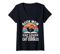 Women's Book Mom Cat Lover Cozy Reads and Cat Cuddles V-Neck T-Shirt