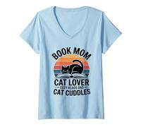 Women's Book Mom Cat Lover Cozy Reads and Cat Cuddles V-Neck T-Shirt