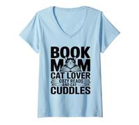 Women's Book Mom Cat Lover Cozy Reads and Cat Cuddles V-Neck T-Shirt