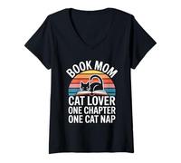 Women's Book Mom Cat Lover Just One More Chapter Cat Nap V-Neck T-Shirt