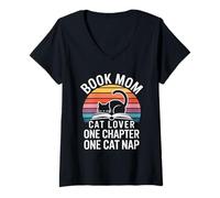 Women's Book Mom Cat Lover Just One More Chapter Cat Nap V-Neck T-Shirt