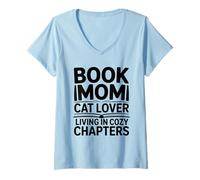 Women's Book Mom Cat Lover Living in Cozy Chapters V-Neck T-Shirt