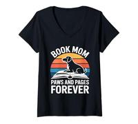Women's Book Mom Dog Lover Paws and Pages Forever V-Neck T-Shirt